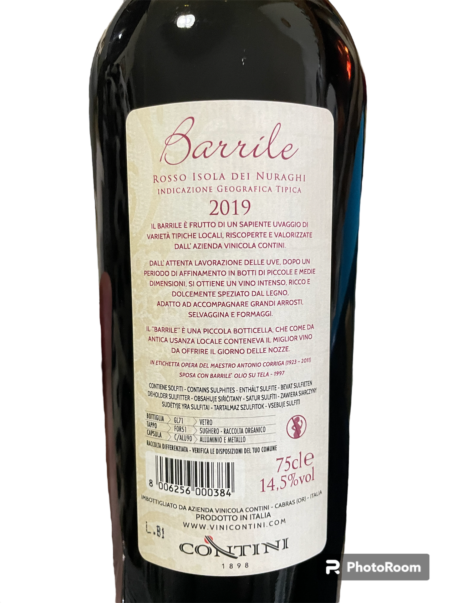 Barrile Cantina Contini Isola dei Nuraghi IGT- 6 bottiglie da 0,75l- vino rosso