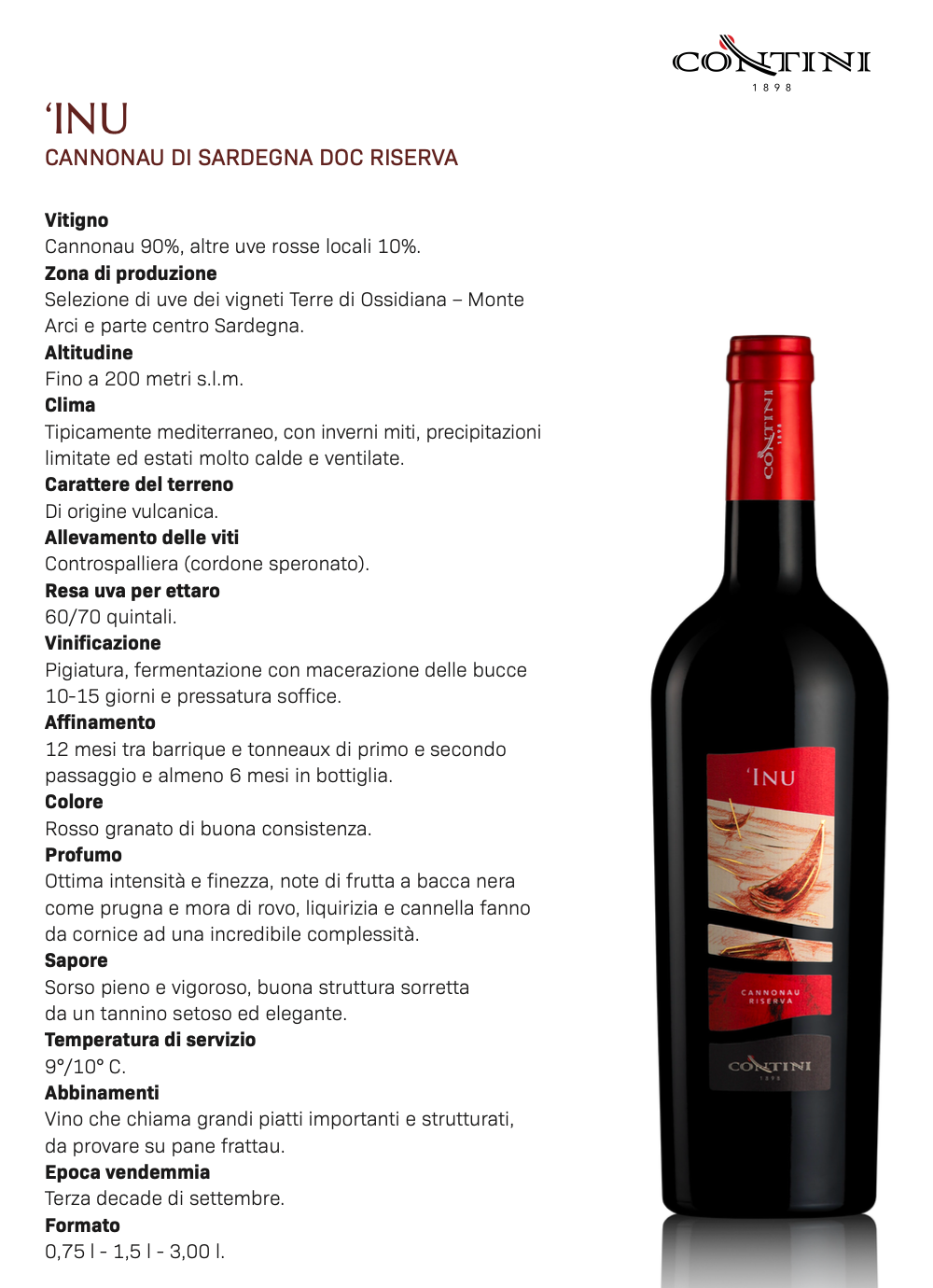 'INU CANNONAU DI SARDEGNA DOC RISERVA 2018- CANTINA CONTINI