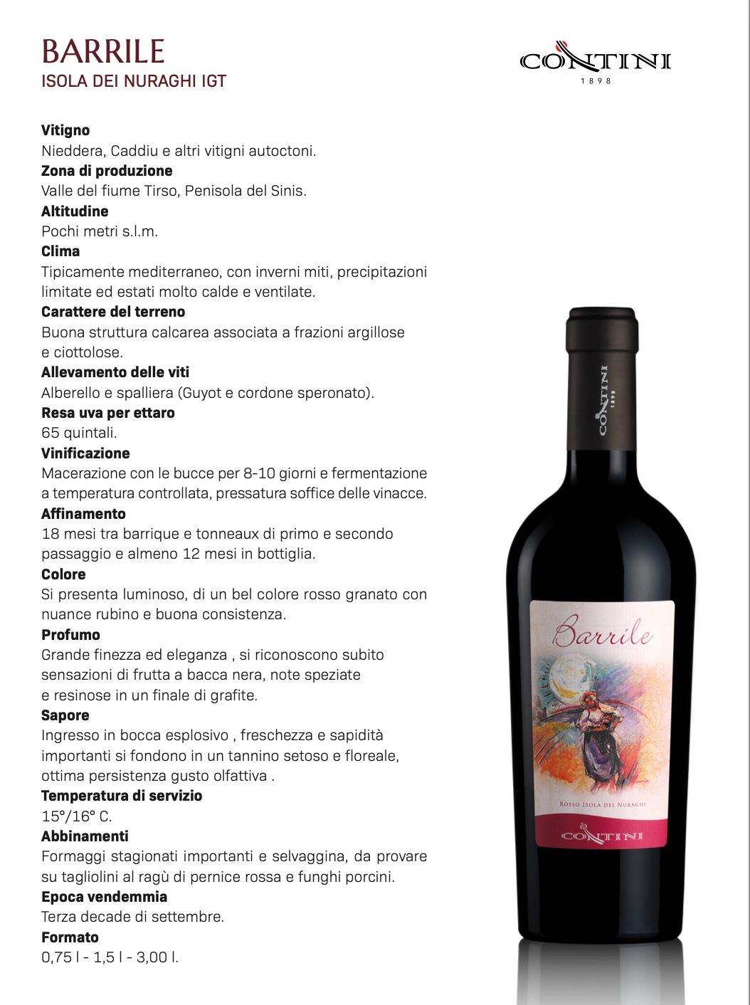 Confezione regalo Barrile Cantina Contini Isola dei Nuraghi IGT- 6 bottiglie da 0,75l