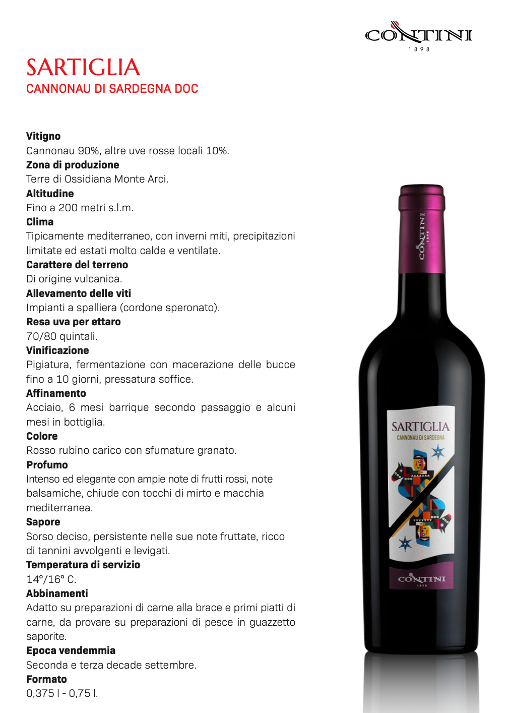 SARTIGLIA CANNONANU DI SARDEGNA DOC 2021-1 BOTTIGLIA DA 75 cl